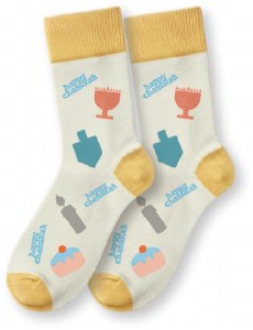 Picture of Chanukah Crew Socks Scattered Large Icon Design Off White Adult Size 8-12